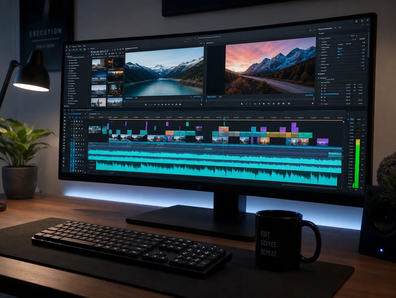 VoxelFlow node graph compositor interface with real-time video timeline